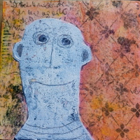 10 x10 cm, Linoldruck auf Collage